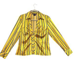Russell Kemp 100% Silk Blouse Yellow Black Straps Long Sleeve Top Sz 8